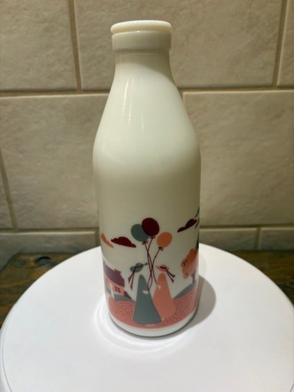 Vintage Egizia White Glass Milk Bottle with ladies 10" Made in Italy 1 Quart